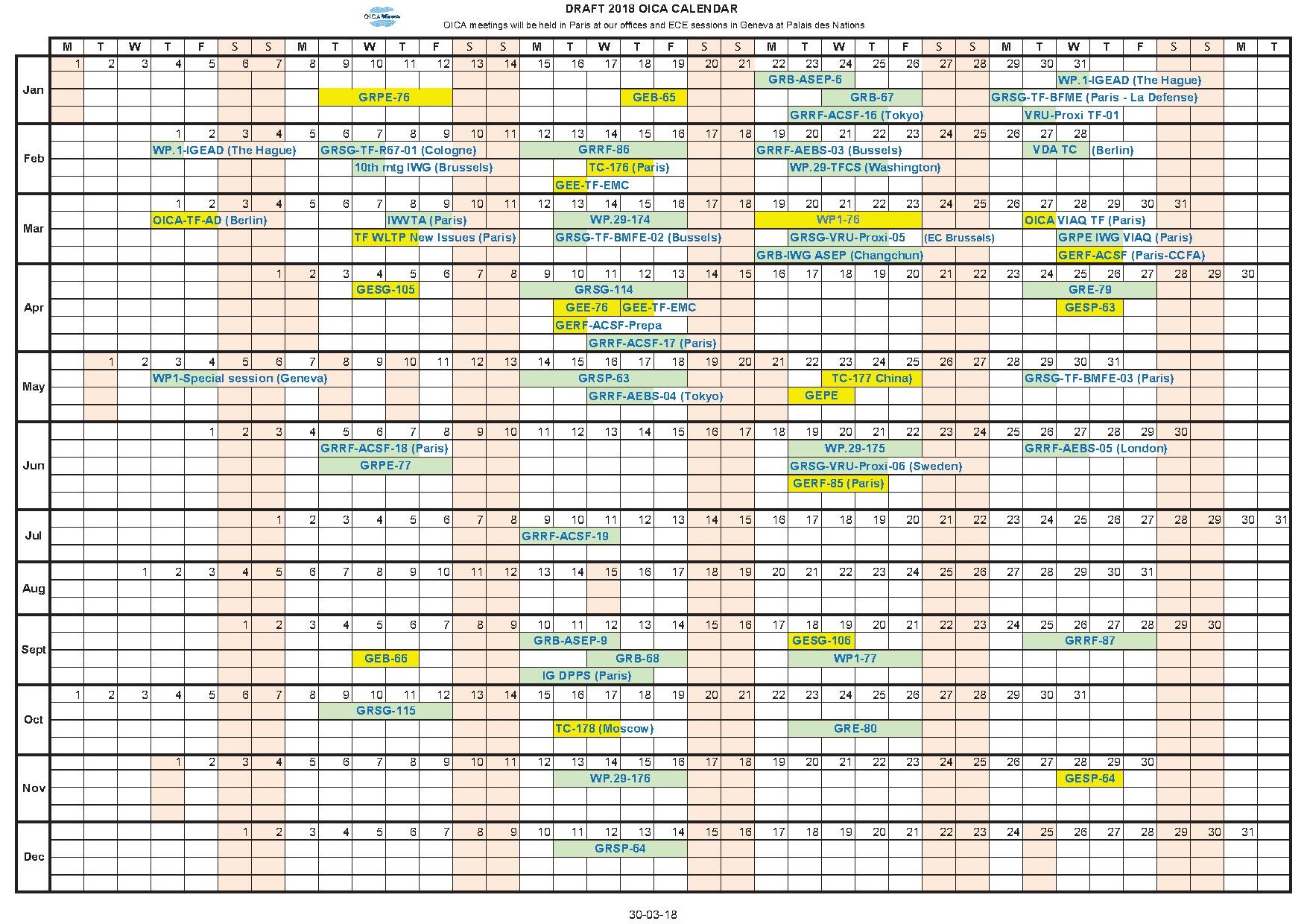 Calendar of technical meetings for 2018 | www.oica.net